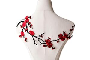 GELVS Iron on Blossom Plum Applique Patch Embroidery Flower Vines Appliques DIY Trim for Jeans Garment Costumes Red Color