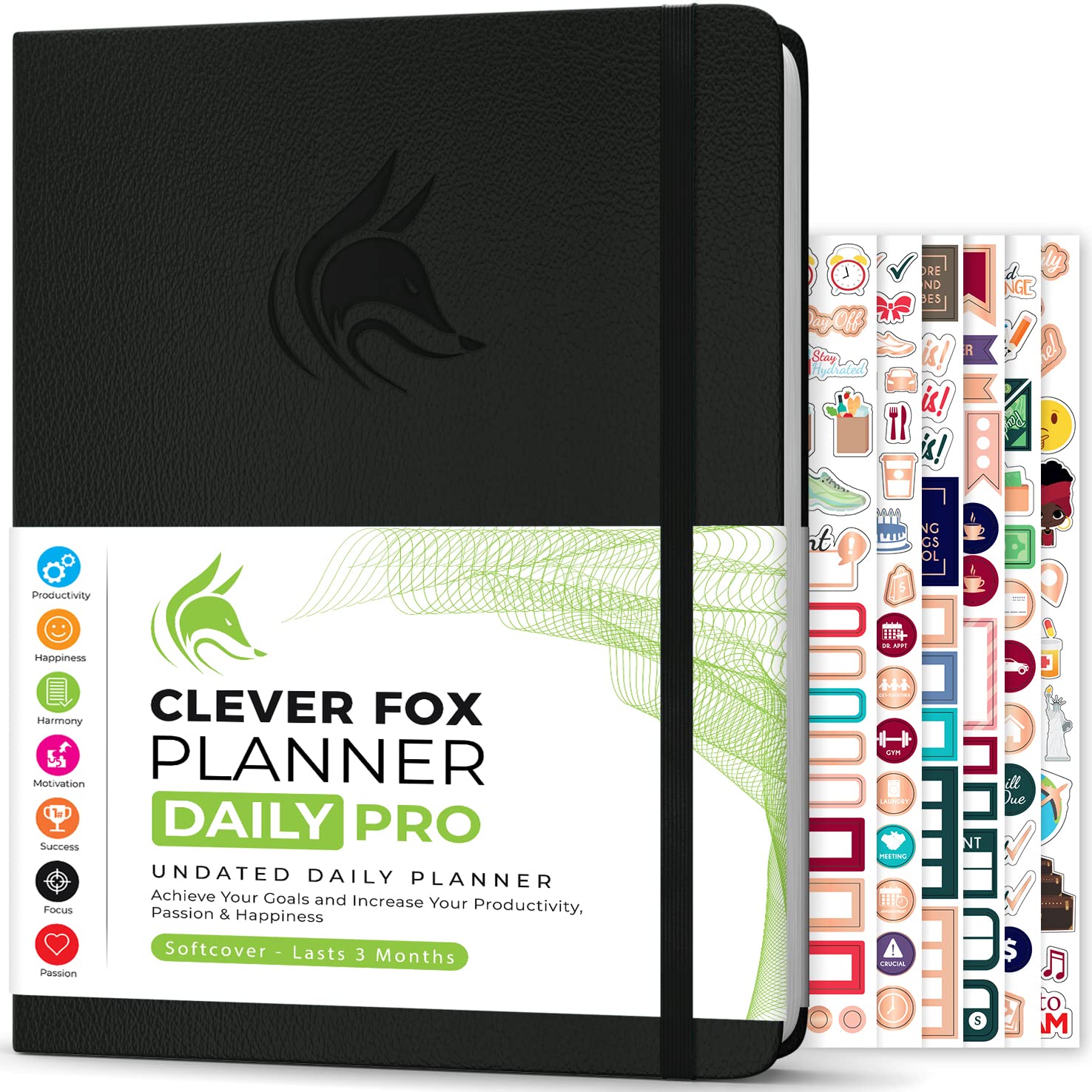 Clever Fox Planner Daily PRO - Daily Life Planner and Gratitude Journal to Increase Productivity, Time Management and Hit Your Goals, Undated, A4 Size - 21.5x28cm, Lasts 3 Months (Black)