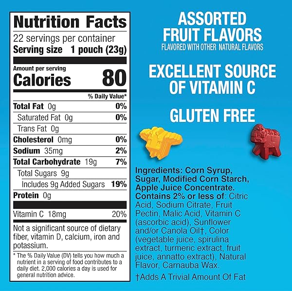 MINECRAFT FRUIT FLAVORED SNACKS, FAT FREE AND GLUTEN FREE SNACK, VALUE PACK, 17.6 OZ (22 POUCHES)