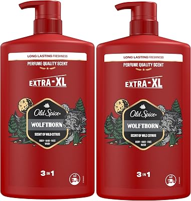 Gel e shampoo old spice wolfthorn masculino, 3 em 1: cabelo, rosto e corpo, 2.000 ml. aroma excepcional fresco e duradouro