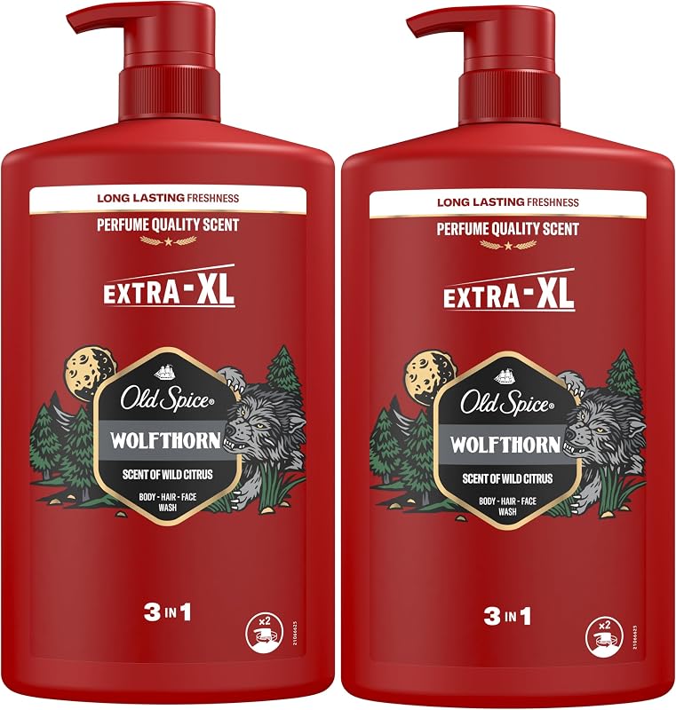 Wolfthorn Gel de Ducha y Champú 3 en 1 para Hombre, 2x1L