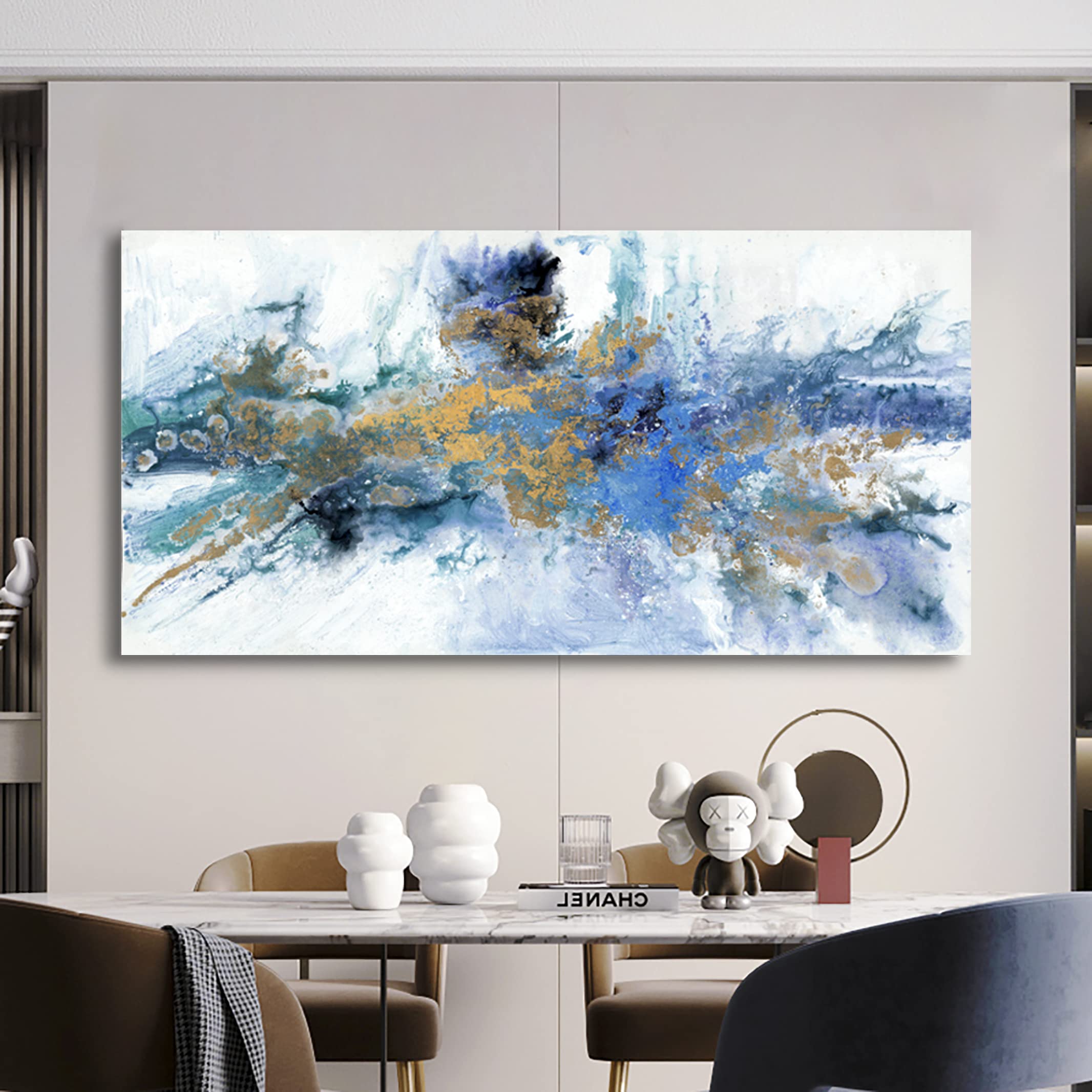 Abstract Wall Art For Living Room Large Size Navy Blue Canvas Wall Art Abstract Wall Decor Abstract Art Paintings Fantasy Colorful on White Background Modern Artwork Decor for Bedroom Bathroom Kitchen Office Wall Decor Framed pictures Size