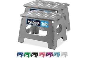 Handy Laundry Folding Lightweight Step Stool - Sturdy Enough to Support Adults and Safe Enough for Kids - Opens Easy with One Flip - Great for Kitchen, Bathroom or Bedroom (Grey | 2-Pack)
