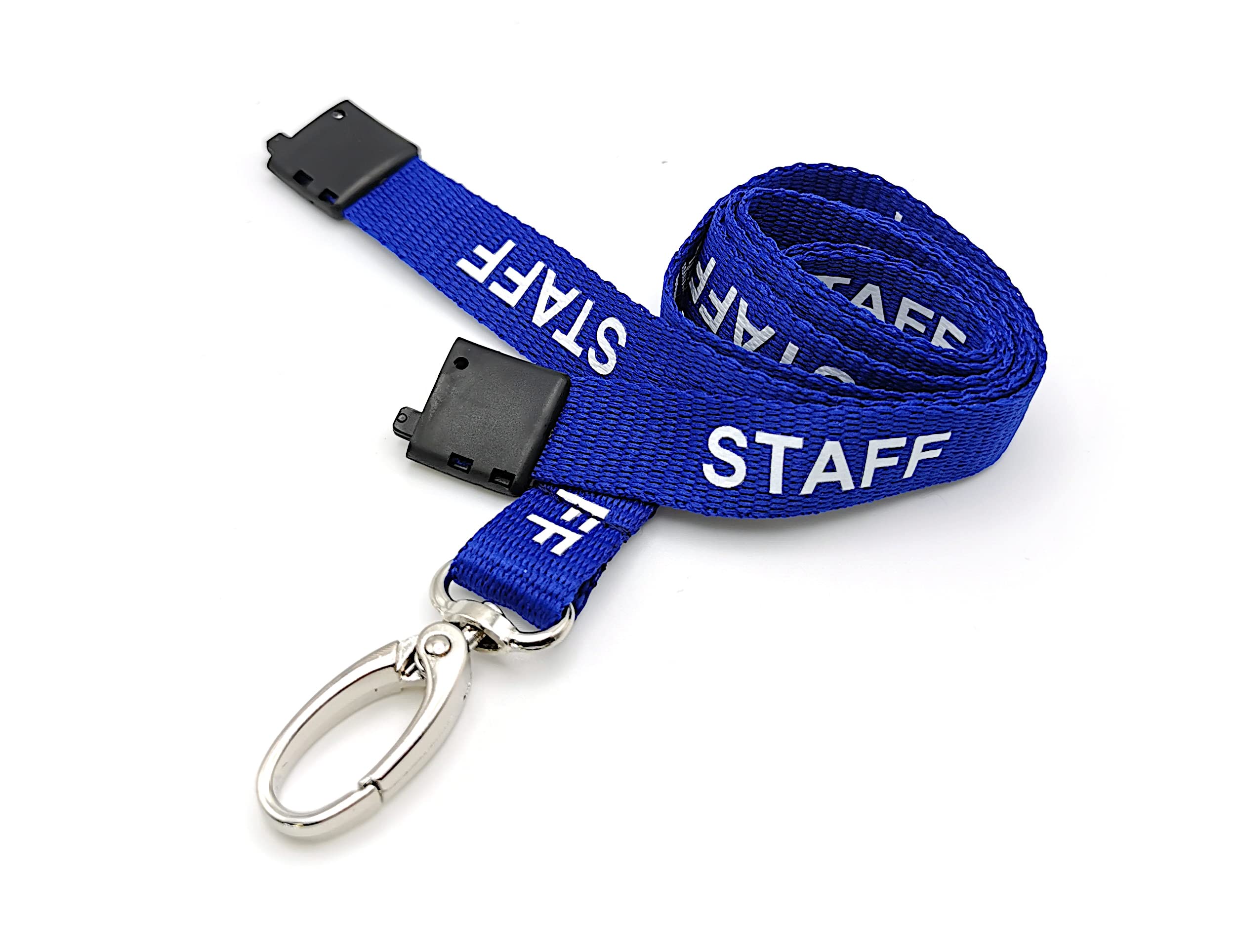 Blue Staff Lanyards for Staff ID with Safety Break and Metal Clip - Pack of 100