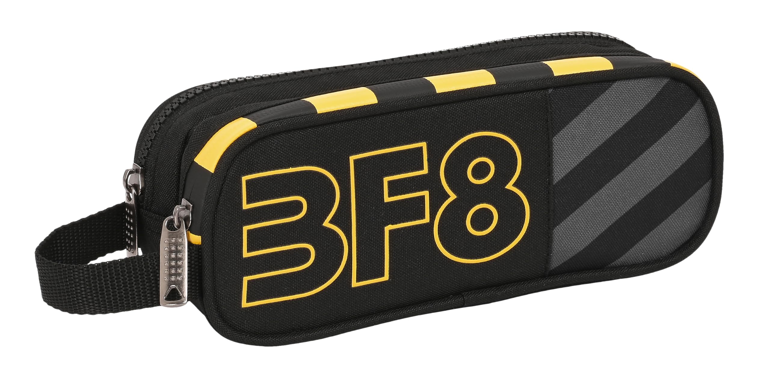 Blackfit8 Zone – Double Pencil Case, Recyclable Fabric, Children's Pencil Case, Child, Ideal for School Age Children, Comfortable and Versatile, Quality and Resistance, 21 x 6 x 8 cm, Black,