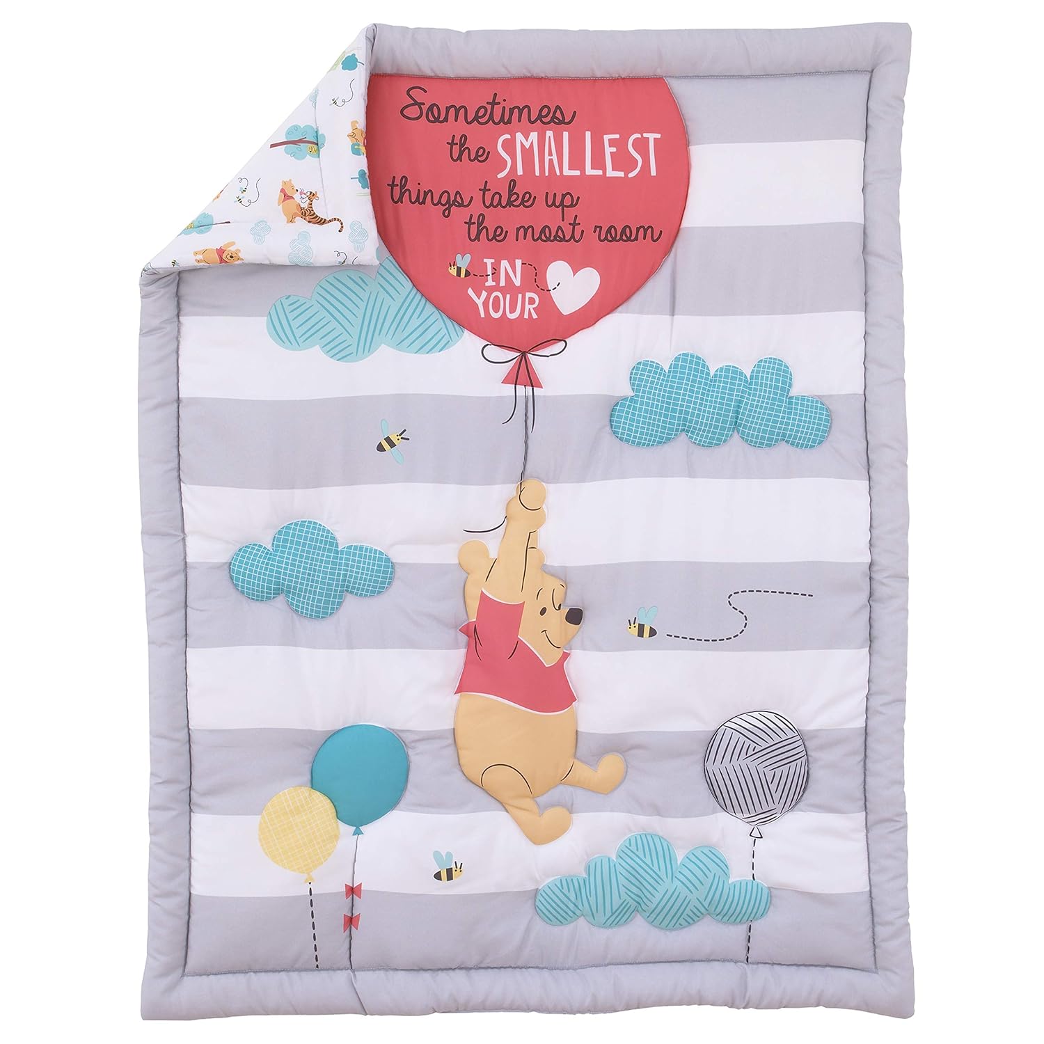 Disney Winnie The Pooh First Best Friend 4 Piece Nursery Crib Bedding Set, Aqua/Grey/White/Red : Baby