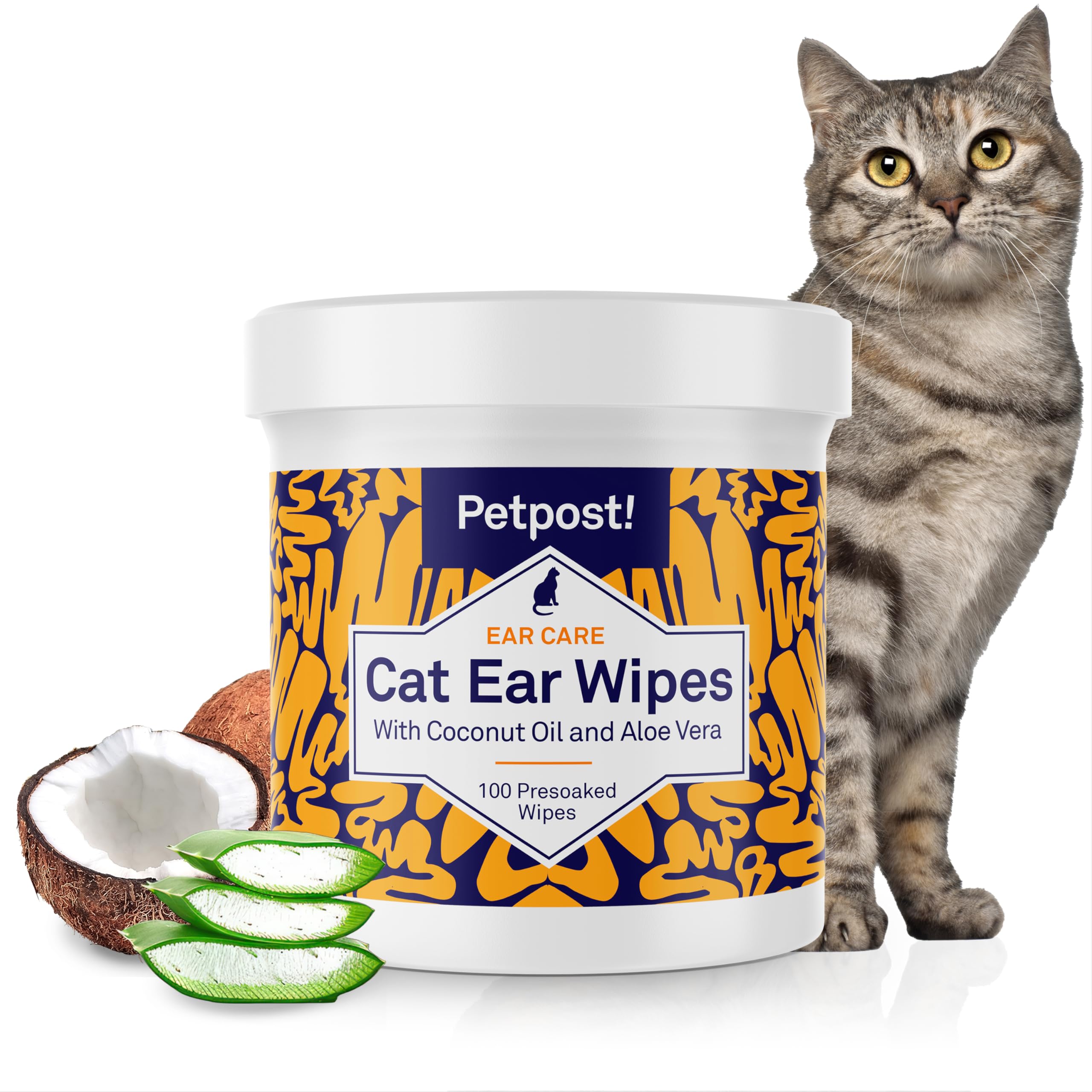 Petpost | Cat Ear Cleaner Wipes - Ultra Soft Cotton Pads in Coconut Oil Solution - Treatment for Removing Cat Ear Dirt & Wax 100 ct