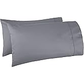Amazon Basics 400 Thread Count 100% Cotton Pillow Cases, Sateen Weave, King, Dark Gray, 40" x 20", Set of 2, Pillows Not Included