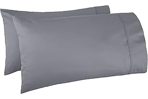 Amazon Basics 400 Thread Count Cotton Pillow Cases, King, Set of 2, Dark Gray, 40" L x 20" W, Pillows Not Included