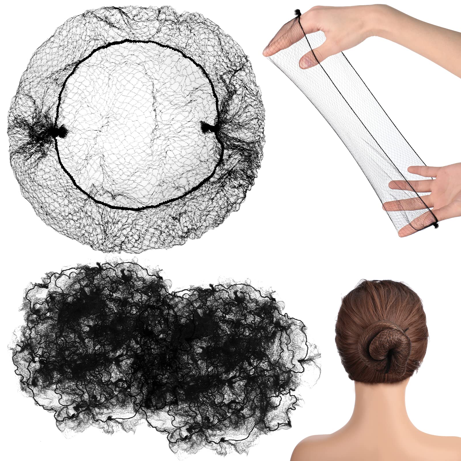 Photo 1 of 400 Pcs Hair Nets for Women Hair Nets for Food Service Invisible Elastic Edge Mesh 20 Inches Ballet Dance(Black)