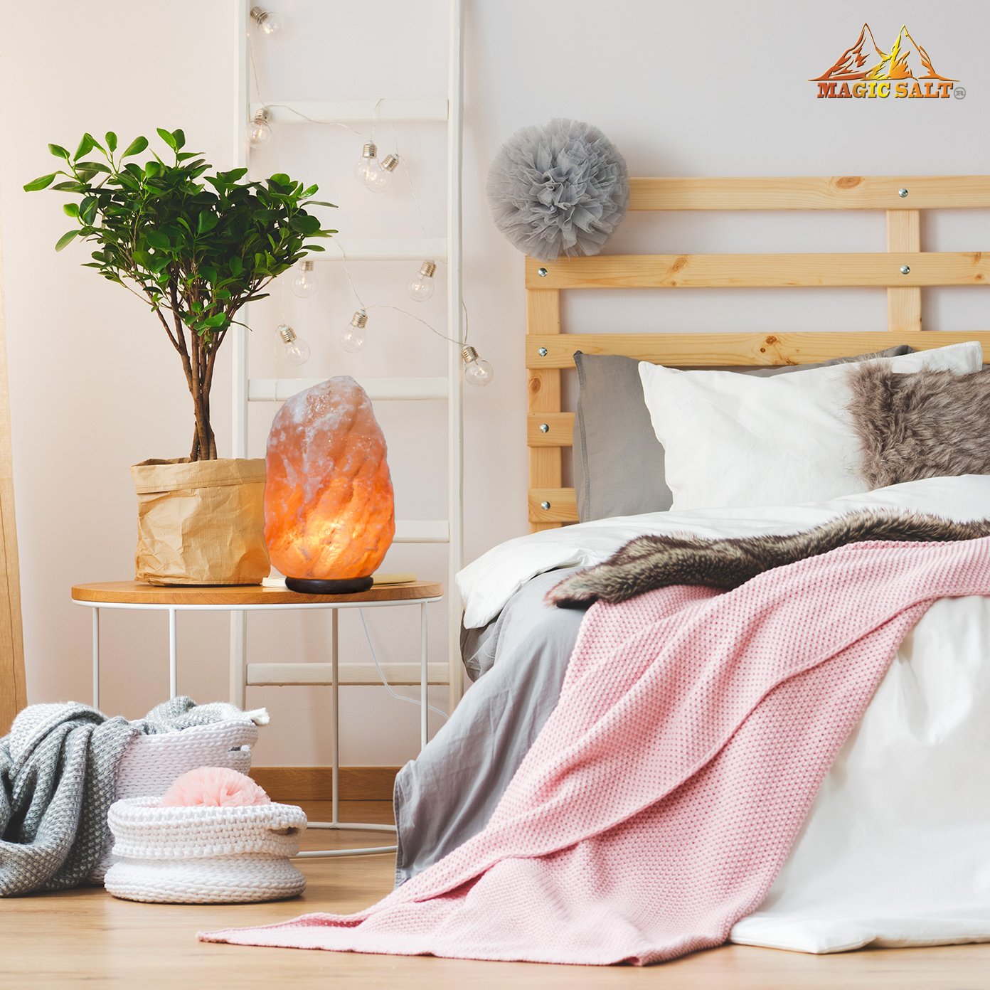 100% PREMIUM QUALITY NATURAL PINK HIMALAYAN CRYSTAL ROCK SALT LAMP WITH CE CERTIFIED ELECTRIC FITTING ACCORDING TO UK STANDARD BY MAGIC SALT (Natural 3-5 Kg, Button Cable on/off)