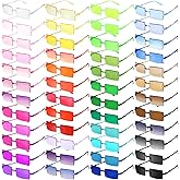 EBOOT 48 Pcs Rimless Sunglasses Bulk Retro Y2k 90s Glasses Colorful Rectangle Sunglasses Party Favor for Men Women Photo Prop(Chic Color)