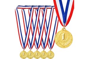 Juvale 1st Place Medals - 2in Gold, 15.5in Red White & Blue Ribbons, 6-Pack - Kids Medals & Award Ribbons - Sports & Tournament Awards