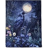 ainori Raven and Moonlit Forest Flannel Blanket - Lightweight Soft Cozy Gifts Blankets for Gothic Lovers, Men,Women,Goth Mystical Night Style Throw,Home Room Modern Halloween Decor 50x60in