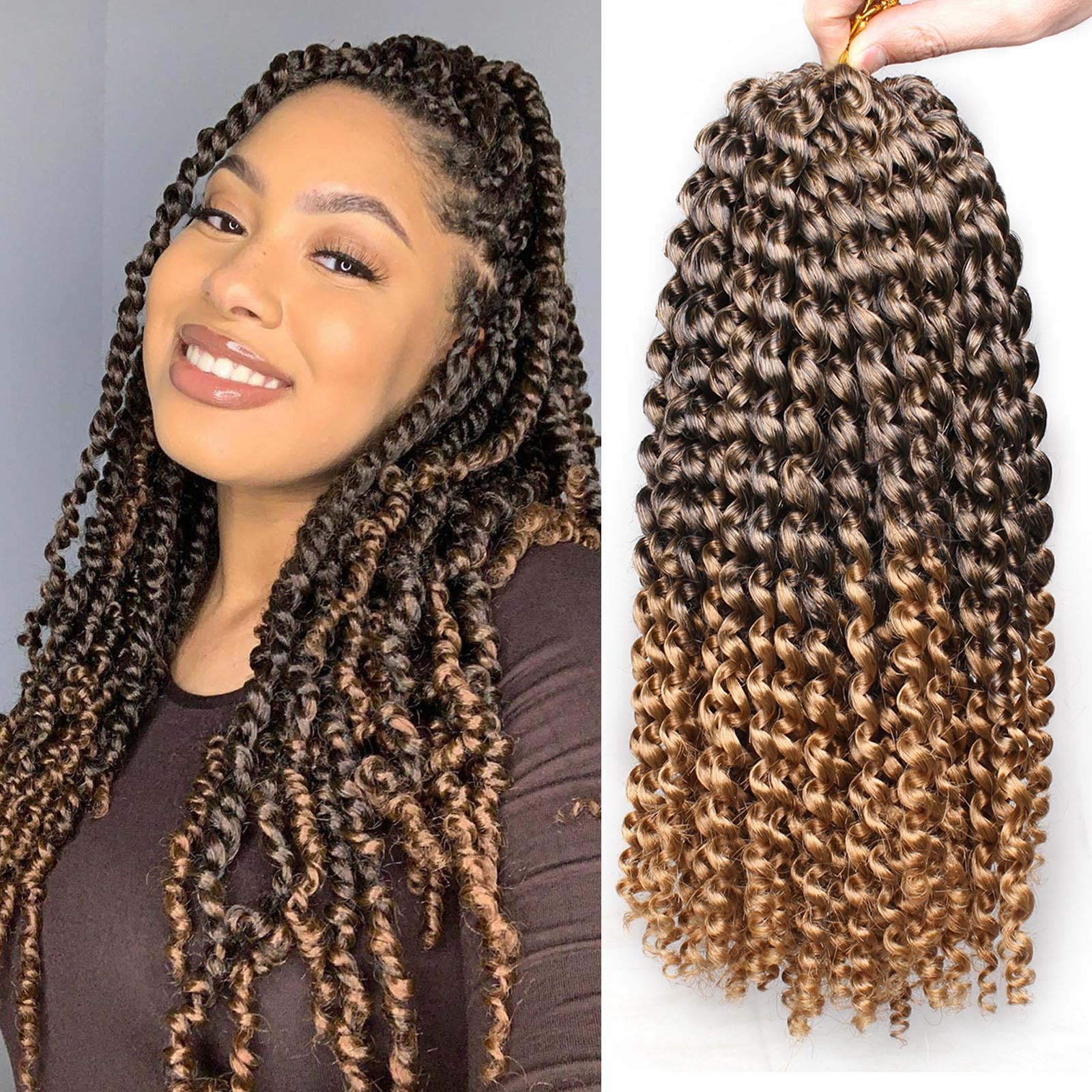 Samtress 12 Inch Passion Twist Hair 7 Packs Ombre Color Bohemian Water Wave Passion Twists Braiding Hair Butterfly Locs, Faux Locs,Spring Twists Crochet Braids Hair Extensions for Women (#T27)
