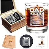 Harmora dad Whiskey Glass Gift Set – Funny Dad Nutrition Facts Design – Gifts for Dad from Daughter, Son, Wife – Birthday, Father’s Day, Christmas – Wooden Box, Coaster, Recipe Cards