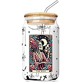 FIVITY Funny Skeleton Mom 16 Oz Iced Coffee Cups Tarot Card Halloween Glass with Lids and Straws Spooky Skull Drinking Glasses Mommy Witchy Mugs Gothic Christmas Gifts for Women Mama Aunt Coworkers