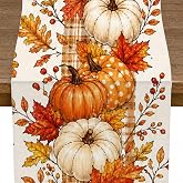 Pumpkin Table Runner 13 x 72 Inch, Fall Floral Harvest Table Runner Polyester, Thanksgiving Autumn Maple Leaf Decor for Dining Table Kitchen Farmhouse Home