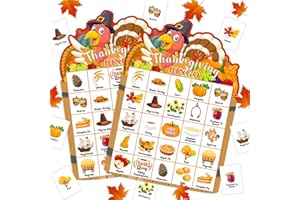 JUESMOS 24 Players Fall Bingo Card Turkey Pumpkin Fall Thanksgiving Bingo Games for Kids Adults Fall Festival Games Set for Family Friends Thanksgiving Harvest School Classroom Activities Supplies