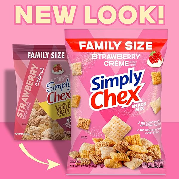 SIMPLY CHEX STRAWBERRY CRÈME FLAVORED SNACK MIX, FAMILY SIZE, 13.5 OZ