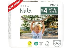 Eco by Naty Pull-Ups Training Pants, Size 4 (2T-3T), 22 count, 18-33 lbs, Plant-Based Premium Ecological Pull-Ups with No Nasty Chemicals, White, (244091)