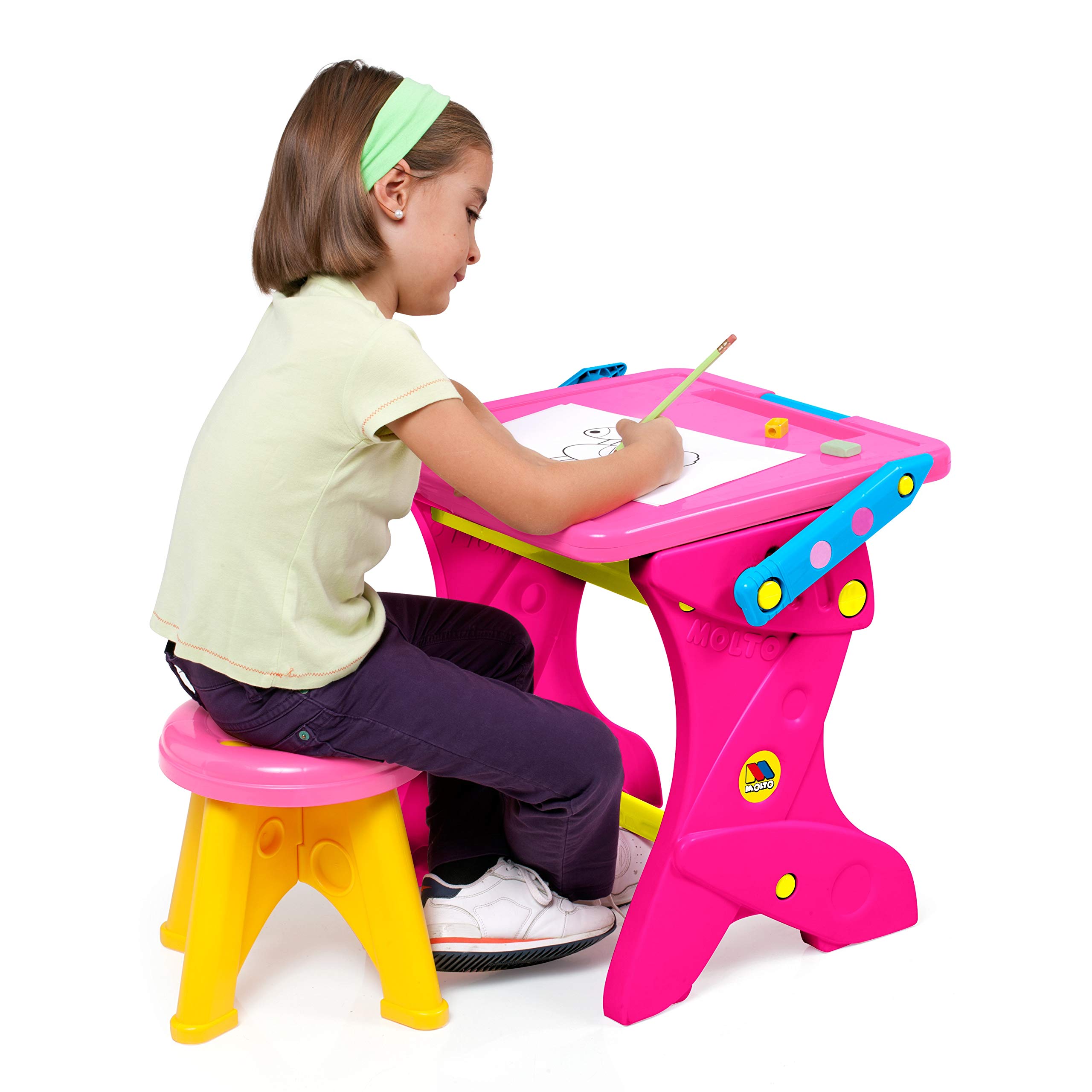 M MOLTO Children's Desk with Chalkboard 2 in 1 Pink