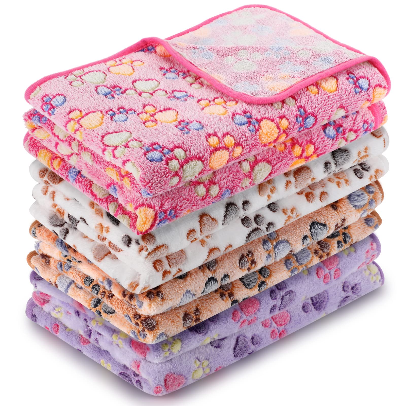 Tatuo 4 Pcs Pet Blanket Dog Puppy Blanket Paw Print Fleece Blanket for Small Medium Pet Cat Warm Soft Sleep Mat Guinea Pig Cage Liners Blanket (Large(36 x 36 Inch),White, Coffee, Pink, Purple)