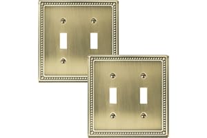 TREEWELL 2-Pack Double Toggle Light Switch Cover Plate, Pearls Decorative Dual Switch Plate Covers, Antique Brass 2 Gang Metal Wall Plate, Corrosion Resistant