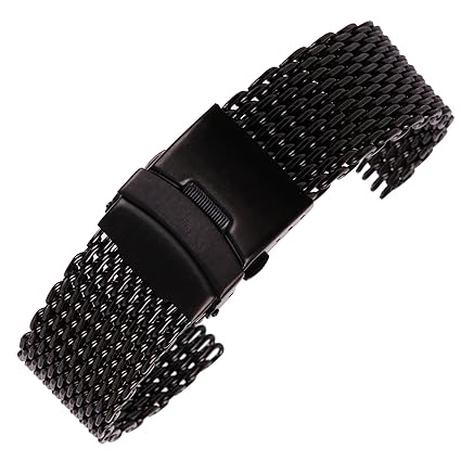 22mm High-Grade Shark Mesh Watch Band Stainless Steel Black Chainmail Mesh Strap for Business Sport Watch