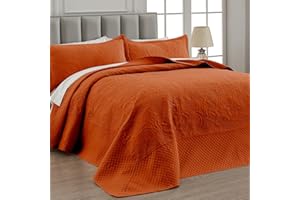 Qucover Alaska King Bedspread 132x 120, Burnt Orange Oversized King Bedspread, 3 Piece Soft Microfiber Lightweight Oversized King Quilts Extra Width, Quilting Paisley Pattern, Orange