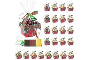 Mimorou 24 Set Small Red Christmas Plaid Gift Basket Empty Bulk 4.3 Inch DIY Mini Xmas Berry Basket Gift Box to Fill Candy Snack Cookie Treat for Holiday Party Favors Calendar Stocking Stuffers