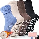 ICEIVY Thermal Slipper Socks, Thick Grip Hospital Plush Slipper Grip Socks Women Winter Soft Warm Cozy Socks 4 Pairs