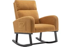 HOMYKA Nursery Rocking Chairs,Teddy Glider Rocker for Mom with High Backrest, Side Pocket and Extended Wood Legs for Bedroom Living Room, Yellow