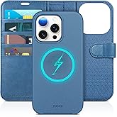TUCCH Wallet Case for iPhone 15 Pro, [Removable] 2-in-1 Stand RFID Blocking 4 Card Slot Wireless Charging Protective Case, Magnetic PU Leather Detachable Folio Compatible with iPhone 15 Pro, Lake Blue