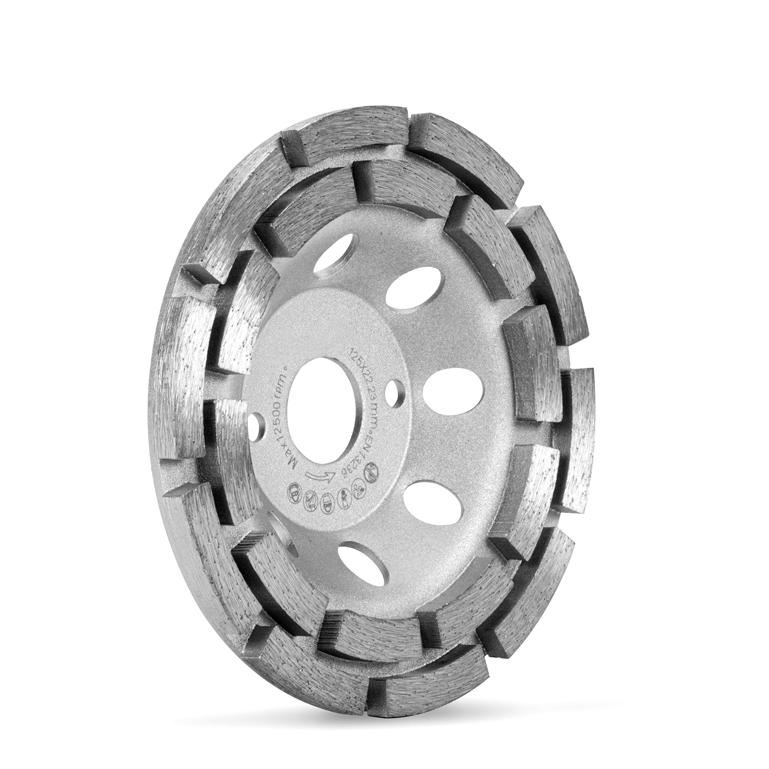 Professional Diamond Cup Wheel 125mm – Double Row – for Concrete, Granite & Natural Stone – 125mm x 22.2mm Diamond Grinding Disc