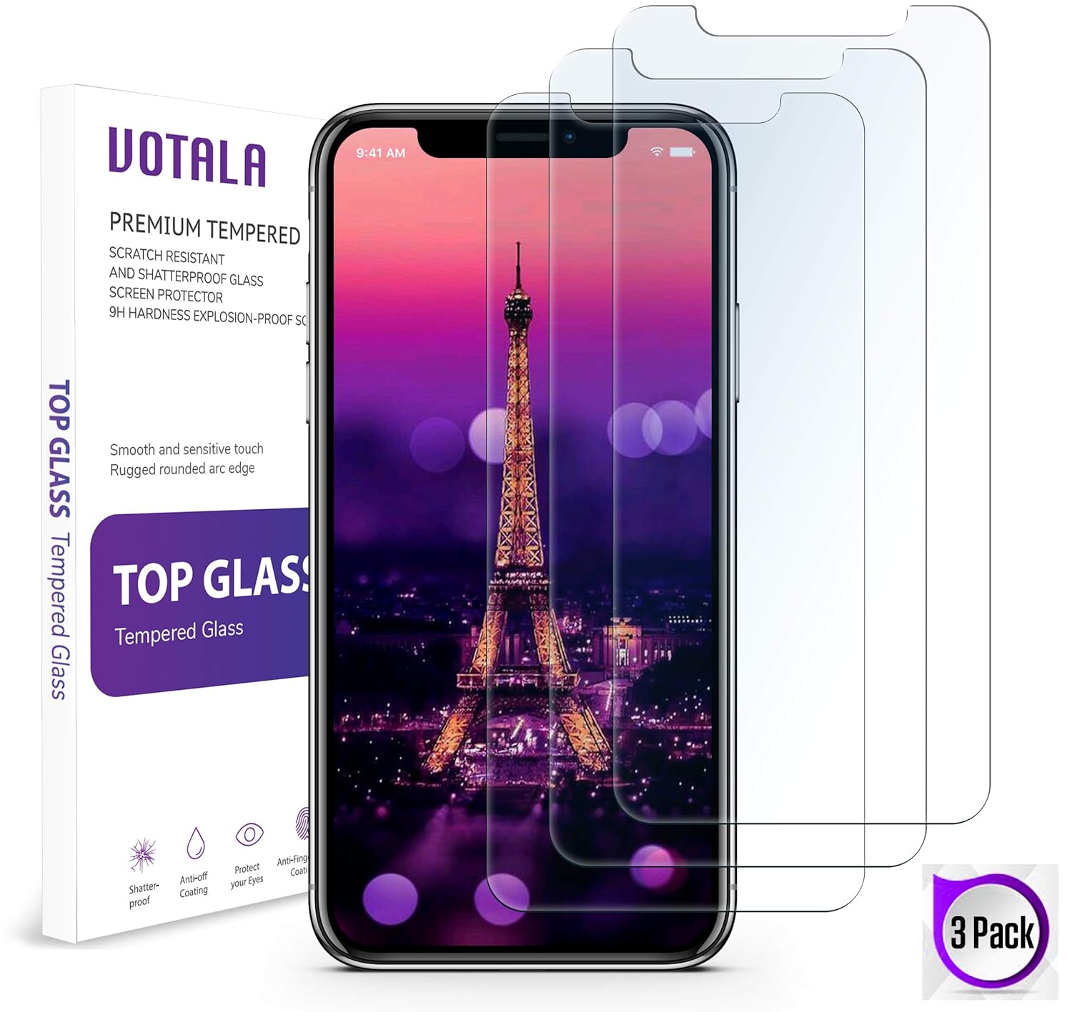 iPhone XS Max Screen Protector [3 PACK] VOTALA iPhone XS max Tempered Glass Screen Protector