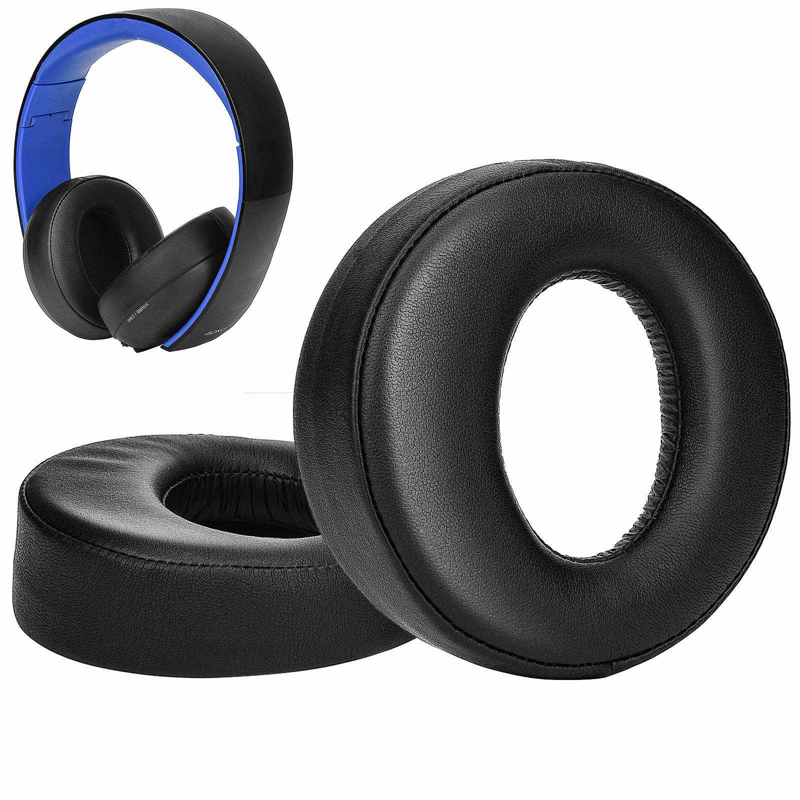 SOULWIT Earpads Cushions for Sony Gold Wireless PlayStation PS4 Headset, 2014 Version, Headphone Model CECHYA-0083, Ear Pads Replacement (Black)