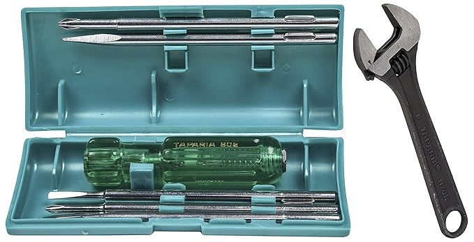 Taparia 802 Screw Driver Set with Neon Bulb & 1170-6 Adjustable Spanner (Phosphate Finish) Combo