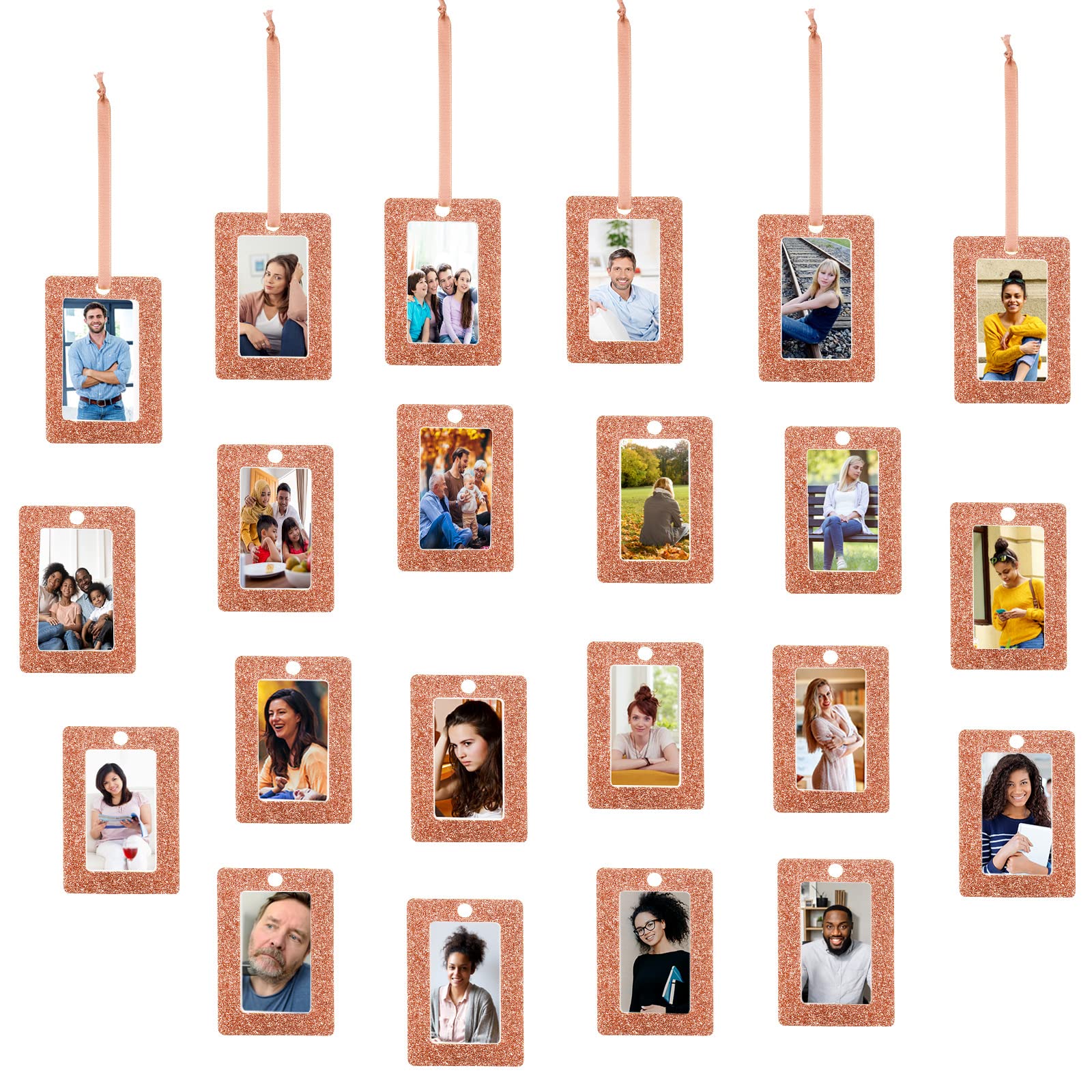 Photo 1 of Queekay 48 Pieces Paper Picture Frames 2 x 3 Inch Hanging Picture Frame Xmas Gifts Ornaments Glitter Mini Frames with Ribbon DIY Crafts Christmas Easter Wedding Decorations(Rose Gold)