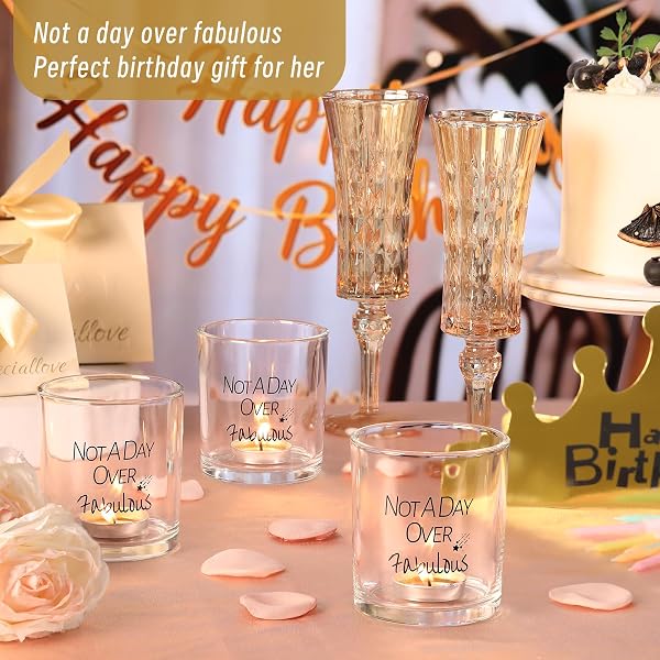 HAVITI 12PCS VOTIVE CANDLE HOLDERS BIRTHDAY GIFTS FOR WOMEN, NOT A DAY OVER FABULOUS GLASS TEA LIGHT HOLDER, CLEAR FLOATING TEALIGHT CANDLE HOLDER FUNNY FOR MOM SISTER FRIENDS