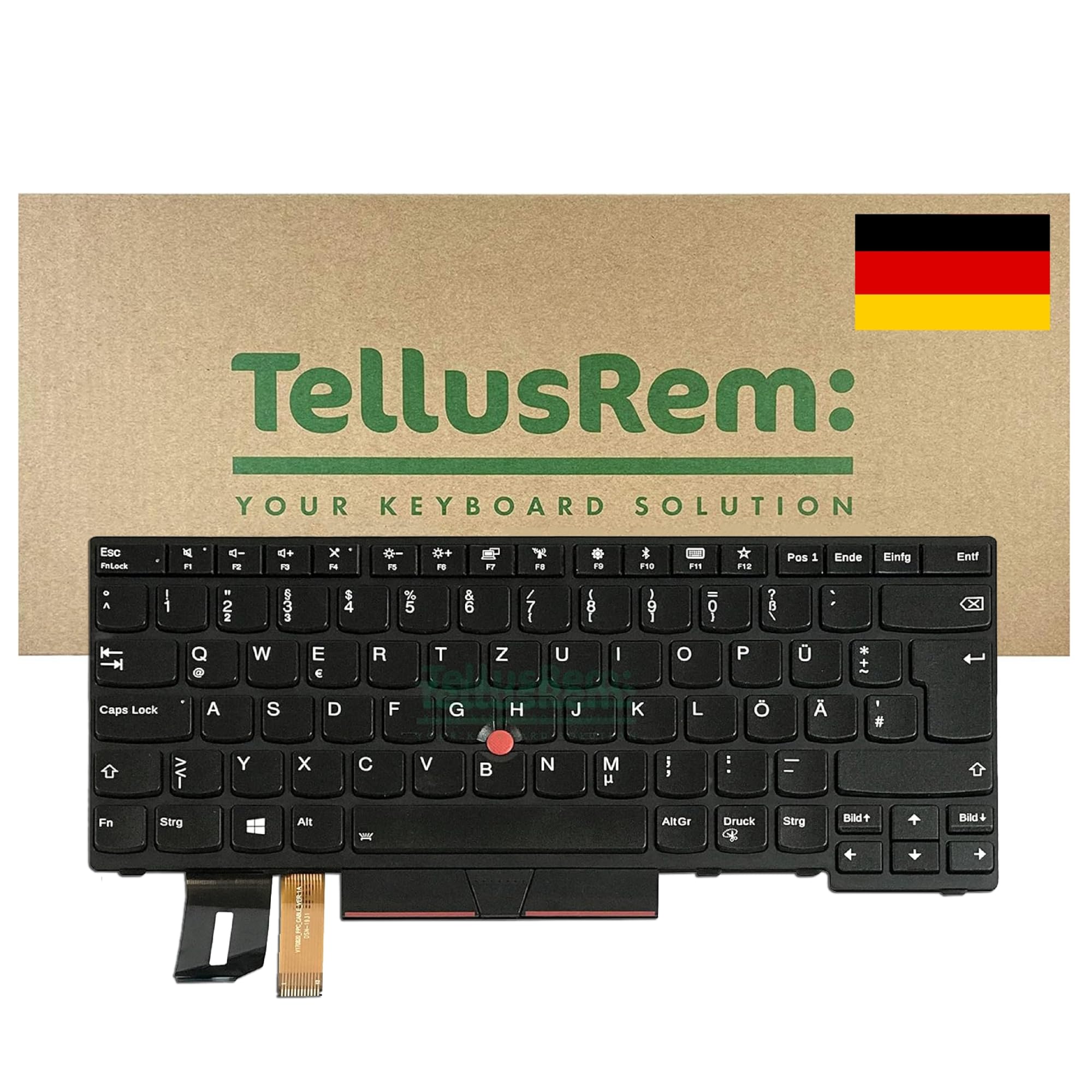 replacement Lenovo T480s black - DE backlit keyboard for Lenovo Thinkpad T480s, T490, E490, L480, L490, L380, L390, L380 Yoga, L390 Yoga, E490, E480
