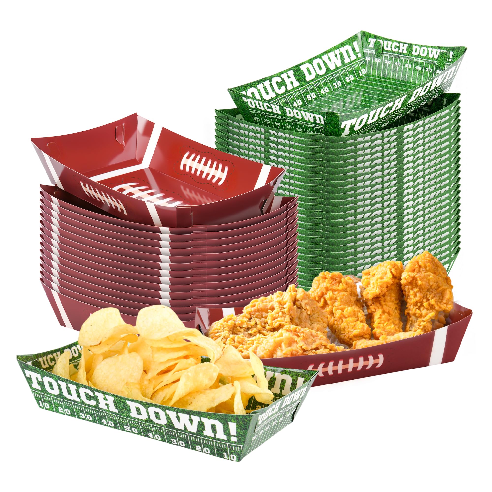 Photo 1 of ** PARTIAL ** MISSING ITEMS ** Football Party Supplies Decorations, LongYeah Disposable Paper Food Trays Football Plates Bowls Nacho Serving Boats for Football Birthday Party Favors Game Day Table Decor