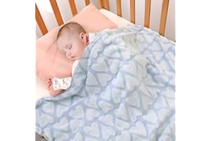 Bertte Plush Baby Blanket for Boys Girls | Swaddle Receiving Blankets Super Soft Warm Lightweight Breathable for Infant Toddler Crib Stroller - 33"x43" Large, Sky Blue Hearts Embossed