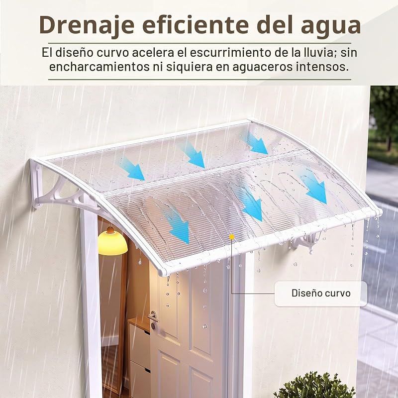 Toldo Exterior da Porta 100 x 300 cm - Toldo Exterior em Policarbonato com Suportes em ABS, Proteção contra Chuva, Neve e Raios UV para Portas, Janelas e Terraço