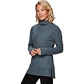 RBX Active Women's Ultra Soft Quilted Cowl Neck Pullover Sweater, Lightweight Mock Neck Tunic Sweatshirt with Thumbholes