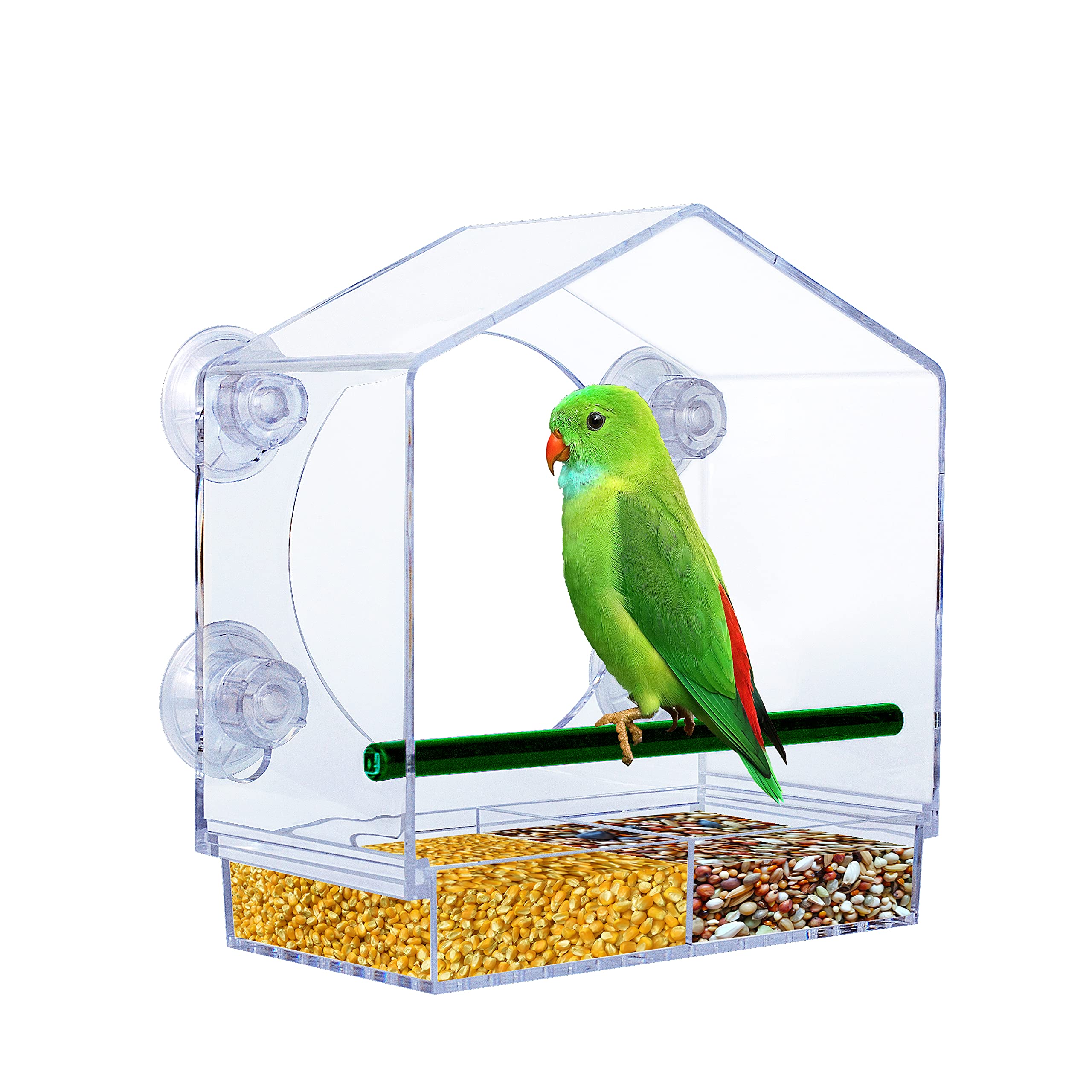 Window Bird Feeder - Extra Strong Suction Sups and Removable Seed Tray with Drainage Holes. windowsill Birdfeeders For Bird Watching Bird Feeders for Small Birds Squirrel Proof Garden Feeders