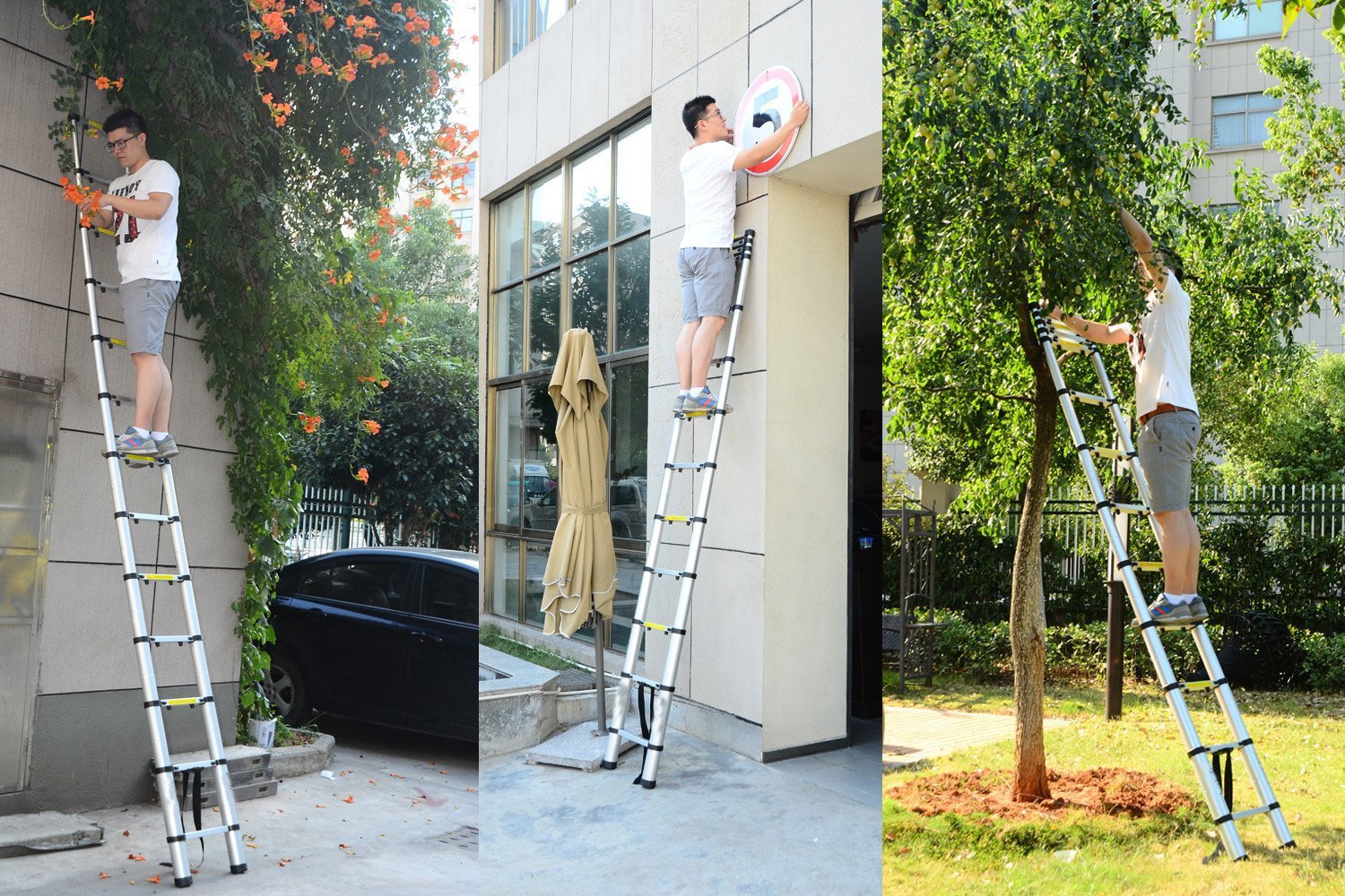 16 Step Aluminum Telescopic Telescoping Collapsible Loft Ladder Extension Extendable Portable