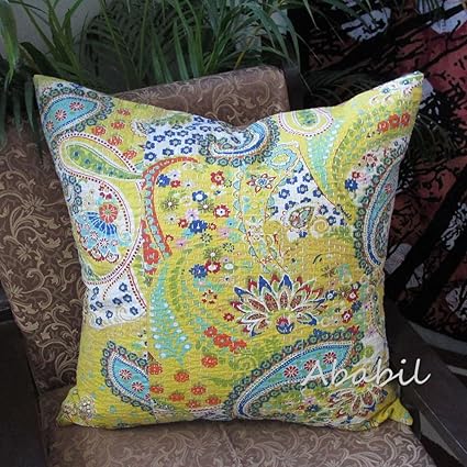 Amazon Com Ababilart 24 Inch Yellow Floral Printed Indian Pillow