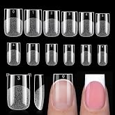 Luckyfairy Short Sharp Square Nail Tips, 240PCS Soft Gel Nail Tips, 12 Sizes Pre-Shaped Square Press On Nail Tips, No Filing Needed, Thin Back Edge, Salon Quality Nail Extensions for DIY Manicure