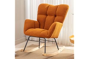 Sudwesto Modern Nursery Rocking Chair, Upholstered Glider Chair with High Backrest, Rocker Accent Armchair with Solid Wood Legs for Nursery Bedroom Living Room (Caramel Teddy)
